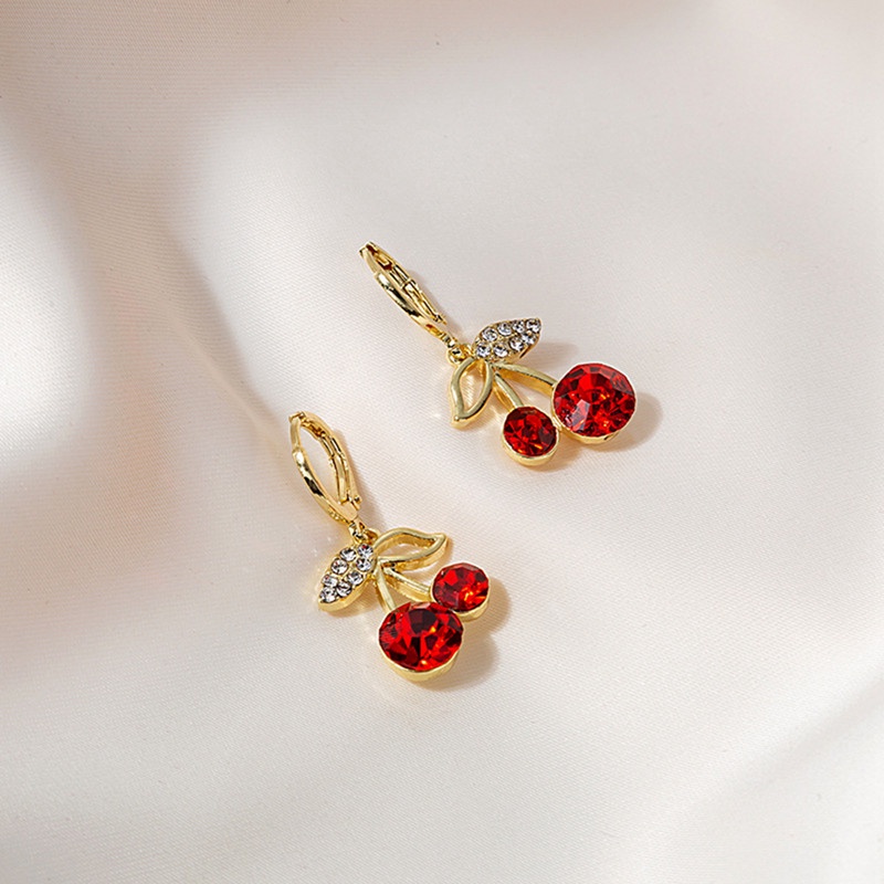 Khuyên tai hình quả cherry đỏ bằng hợp kim thời trang