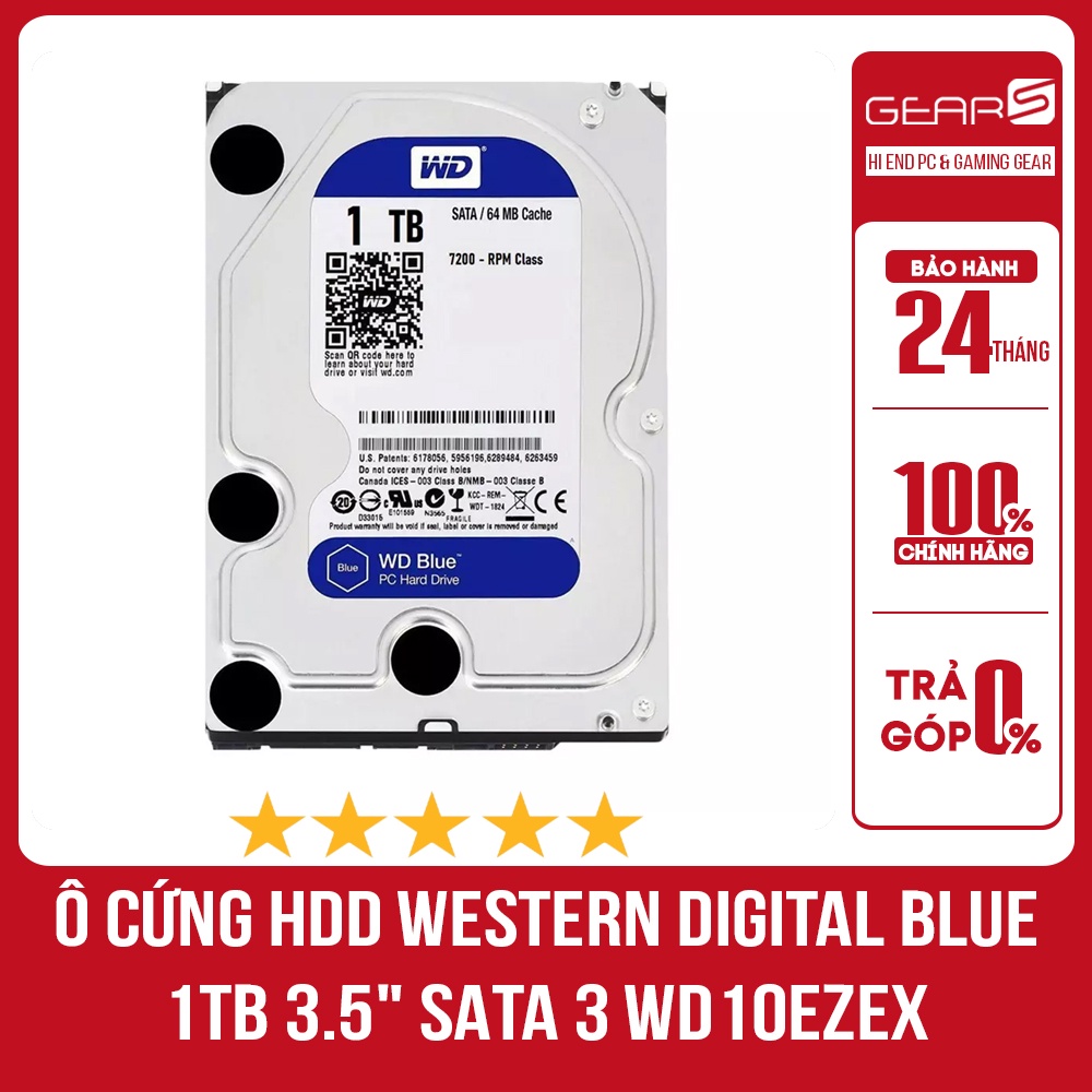 Ổ cứng HDD Western Digital Blue 1TB 3.5" SATA 3 WD10EZEX- BH 24 T SPC