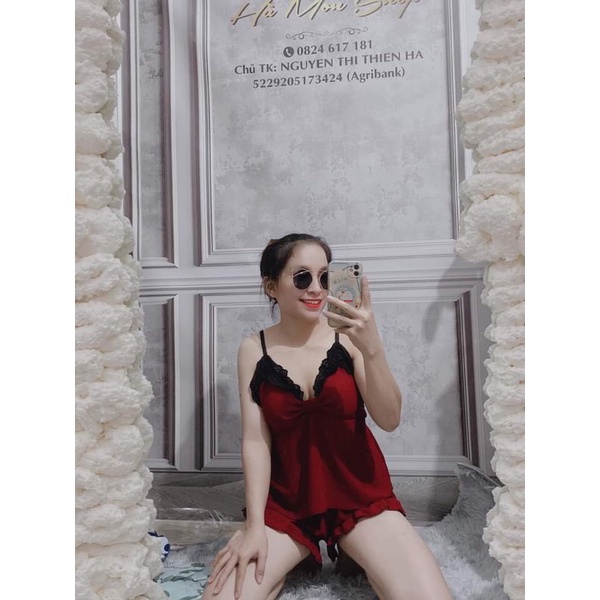 💋BỘ NGỦ VOAN MÚT RẬP NƠ PHỐI REN ĐEN💋 | BigBuy360 - bigbuy360.vn