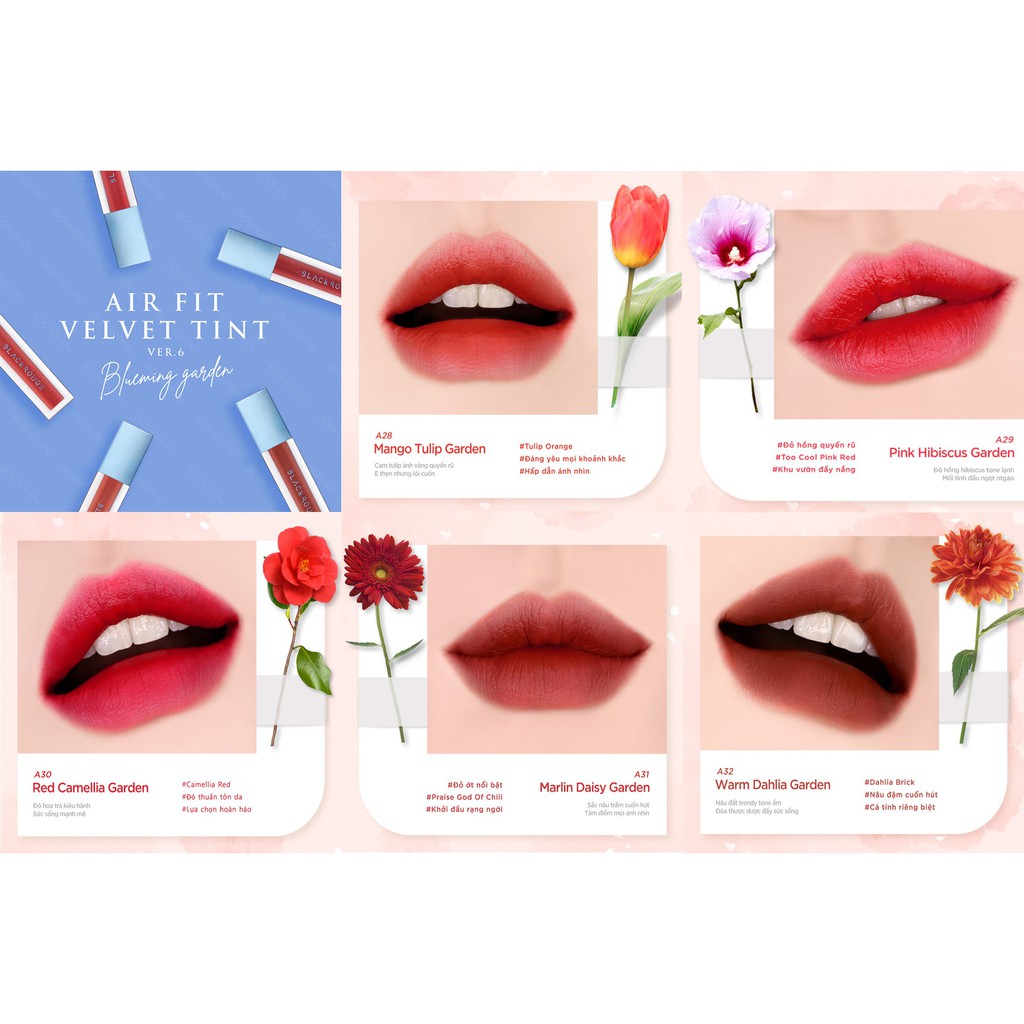 SON KEM Black Rouge Air Fit Velvet Tint Ver.4 Bad Rose + Ver 5 Bam + Ver 6: Blueming Garden