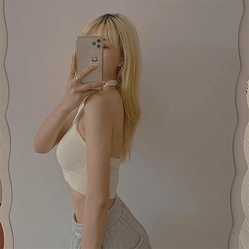 Áo yếm 2 dây hở lưng dáng croptop, Áo hai dây bản to dệt kim len tăm cổ V ulzzang Hàn Quốc C76 - MaoMao | BigBuy360 - bigbuy360.vn