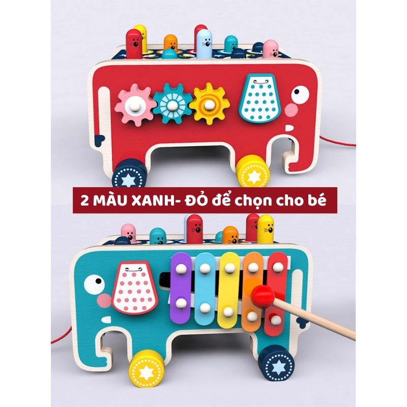 Đồ Chơi Đập Chuột AIQ Store bằng gỗ, Đồ chơi 3 in 1 đập chuột kèm đàn kết hợp xoay bánh răng cho bé phát triển trí tuệ