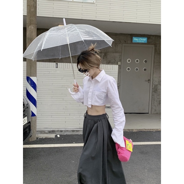 SET ÁO SƠ MI CROPTOP + CHÂN VÁY XẾP LI DÁNG DÀI ULZZANG