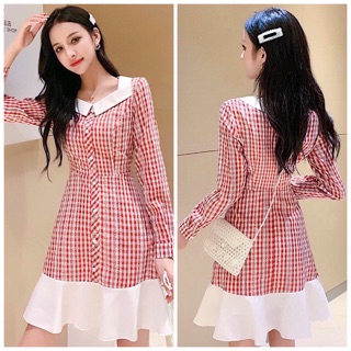 Đầm caro đỏ phối trắng (kèm hình thật)