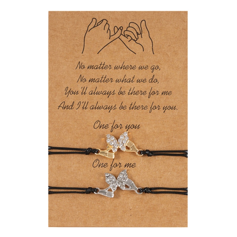 Set 2 Vòng Tay Dây Bện Gắn Thẻ Hình Bướm Dễ Thương Có Thể Điều Chỉnh Cho Cặp Đôi Bạn Thân