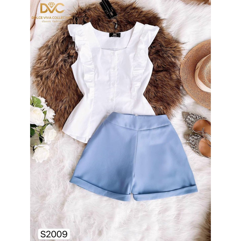 Set Áo Bèo Cánh Tiên Và Quần Ngắn Có Khóa Kéo Rose Fashion