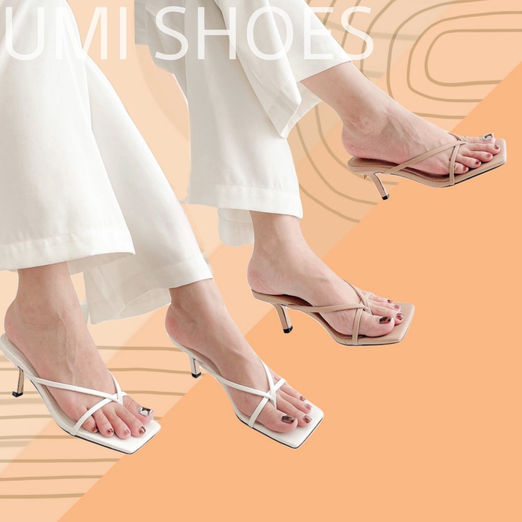 [LOẠI 1 -NOWSHIP] Guốc lê nữ cao gót 7p quai mảnh kẹp xỏ ngón màu đen/trắng phối đồ xinh bền đẹp đơn giản đi làm đi chơi