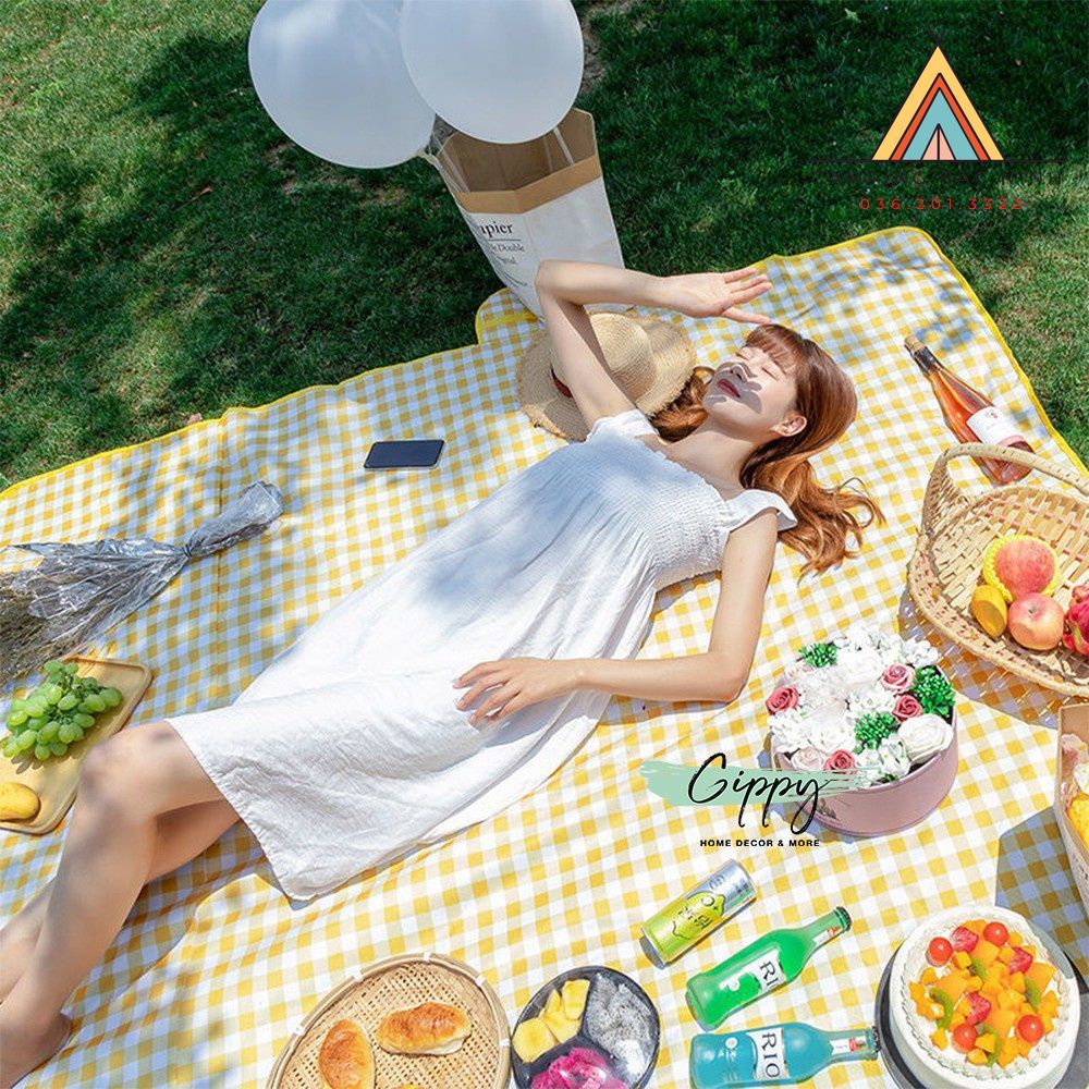 Thảm dã ngoại picnic caro Vàng decor chụp ảnh ngoài trời cực đẹp