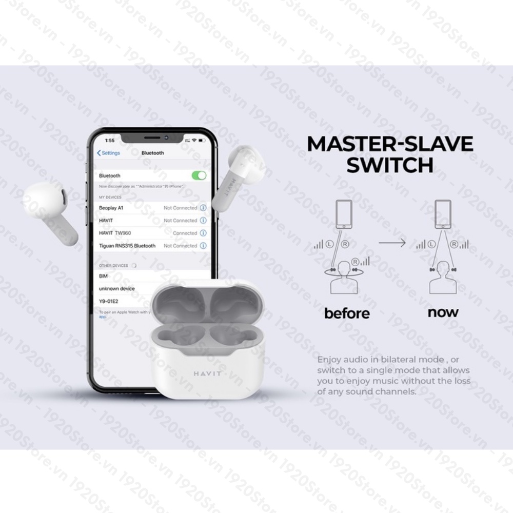 Tai Nghe Bluetooth TWS HAVIT TW960 BT v5.1, Nghe Nhạc Đến 16H, Kháng Nước IPX4 - Chính Hãng BH 12 Tháng