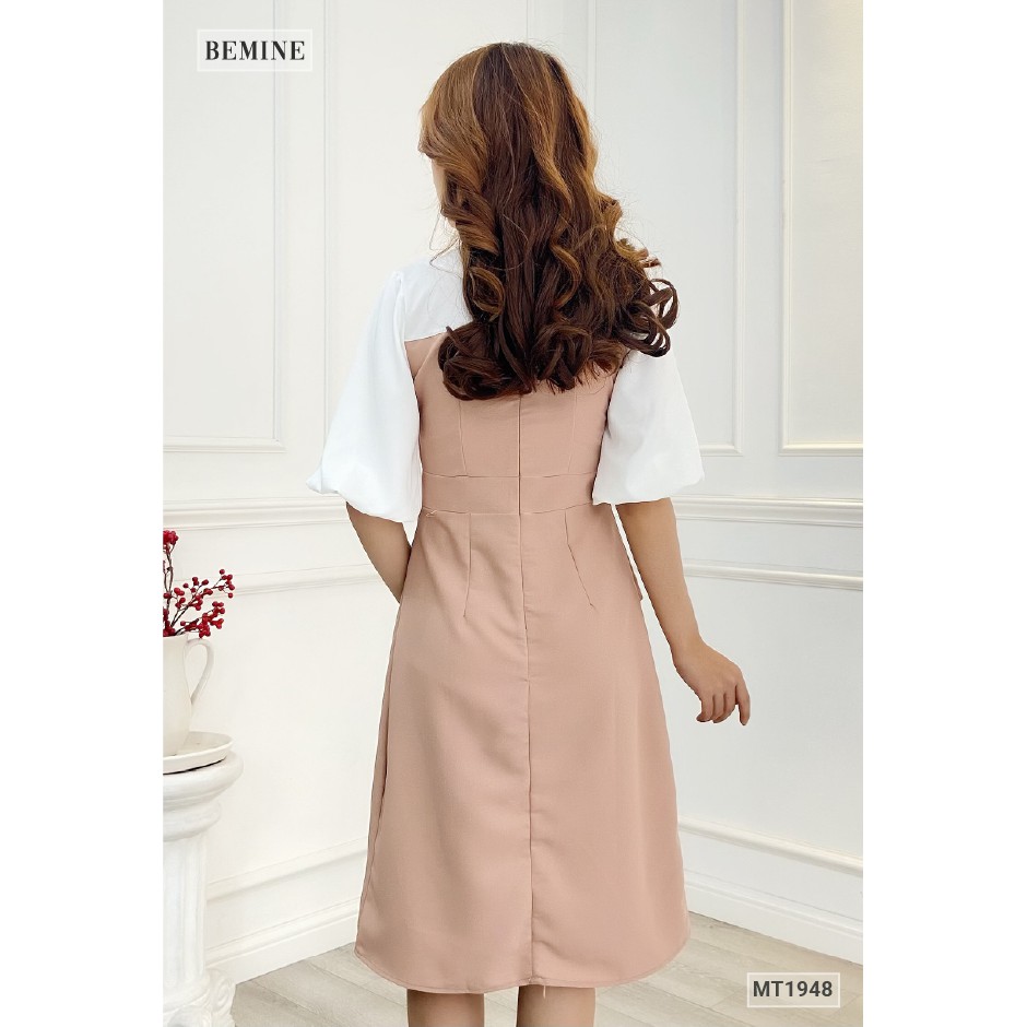 Đầm công sở xếp tầng phối trắng BEMINE MT1948NUDE | BigBuy360 - bigbuy360.vn