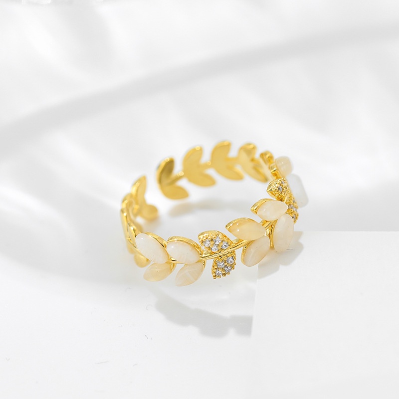 Nhẫn Đồng Đính Đá Zircon Hình Lúa Mì Thời Trang Cổ Điển Có Thể Điều Chỉnh Cho Nữ