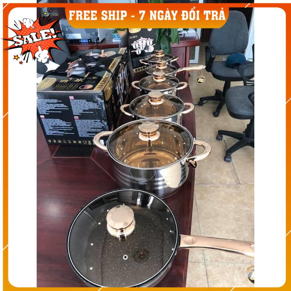 [FREESHIP TOÀN QUỐC] BỘ NỒI ĐỨC 6 MÓN ( 5 NỒI 1 CHẢO) NẮP KÍNH CƯỜNG LỰC THƯƠNG HIỆU ANGELBERGG TIÊU CHUẨN CHÂU ÂU