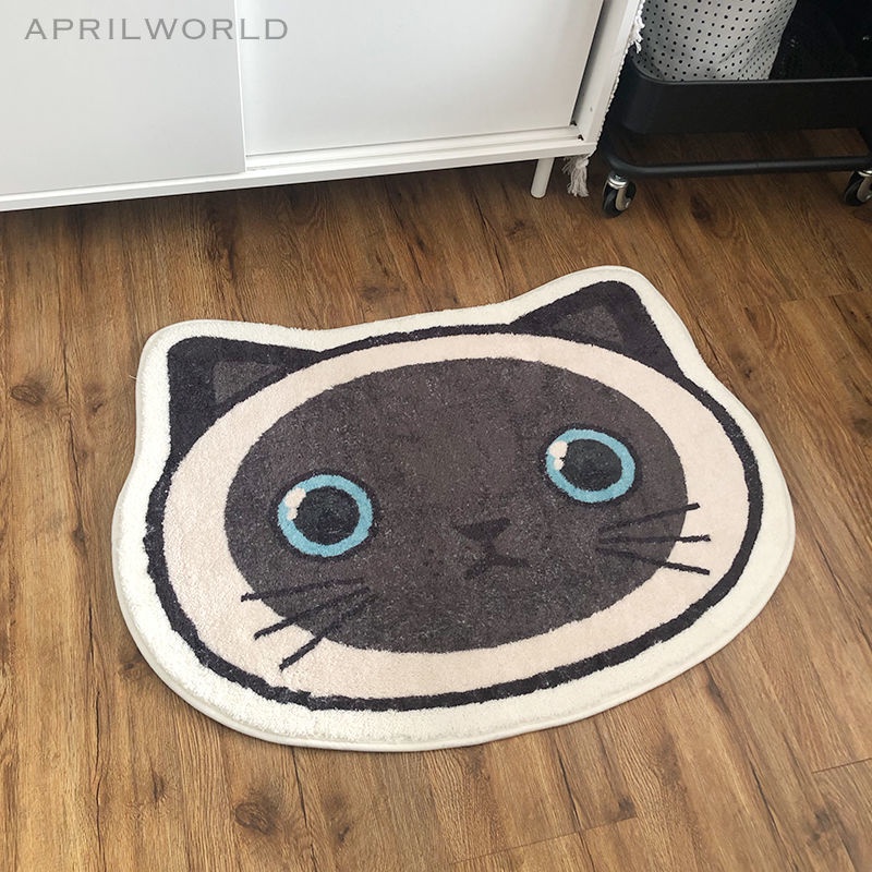 Thảm lót cửa chùi chân Hình Mèo Hoạt Hình Siêu Mềm Chống Trượt Thấm Hút Tốt