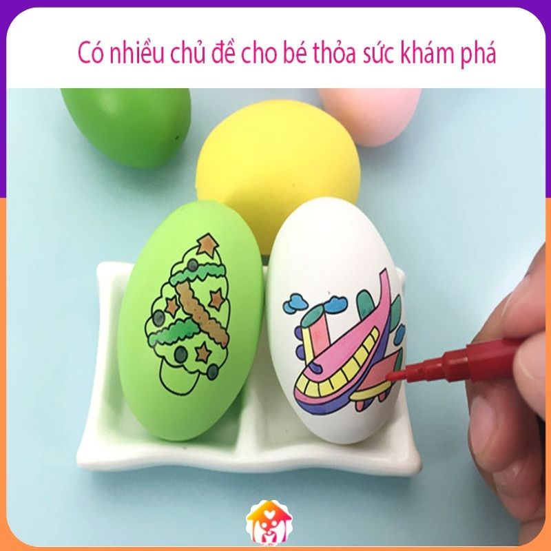 Đồ chơi cho bé Quả trứng tô màu kèm bút lông 4 màu siêu đẹp