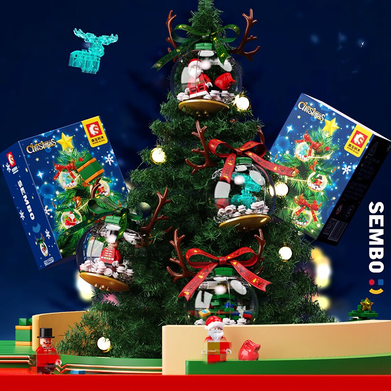 Mẫu Lắp Ráp mô hình Sembo 601055 Christmas Crystal Ball Ornaments Festival Santa Claus Tree