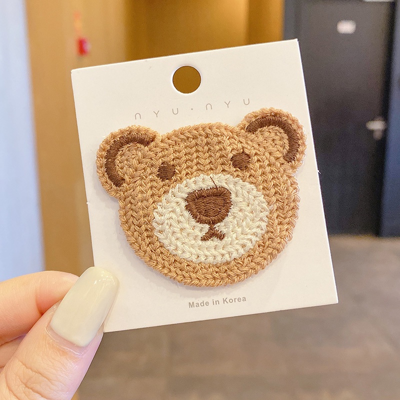 Kẹp tóc vải dệt kim hình gấu kiểu Hàn Quốc dễ thương
