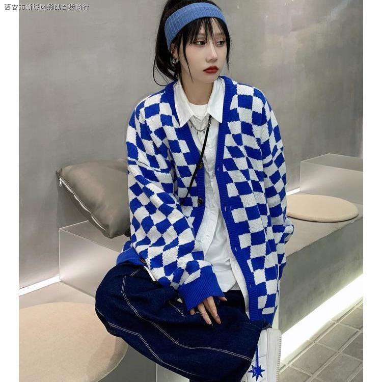 ■Áo khoác Cardigan dệt kim cổ chữ V họa tiết sọc caro phong cách Nhật Hàn | BigBuy360 - bigbuy360.vn