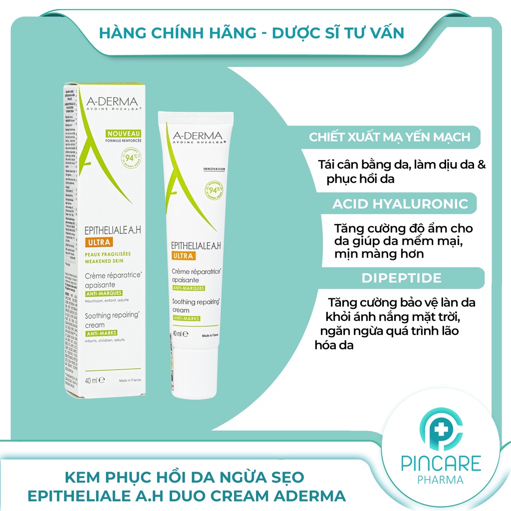 Kem phục hồi da Epitheliale A.H DUO Cream Aderma 40ml giúp ngừa sẹo - Hàng chính hãng - Nhà thuốc PinCare
