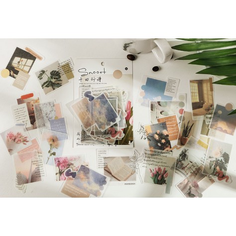 Set 40 Hình Dán DIY  Washi Paper Sticker Pack Time Letter Series Trang Trí Sổ Tay Bullet Journal
