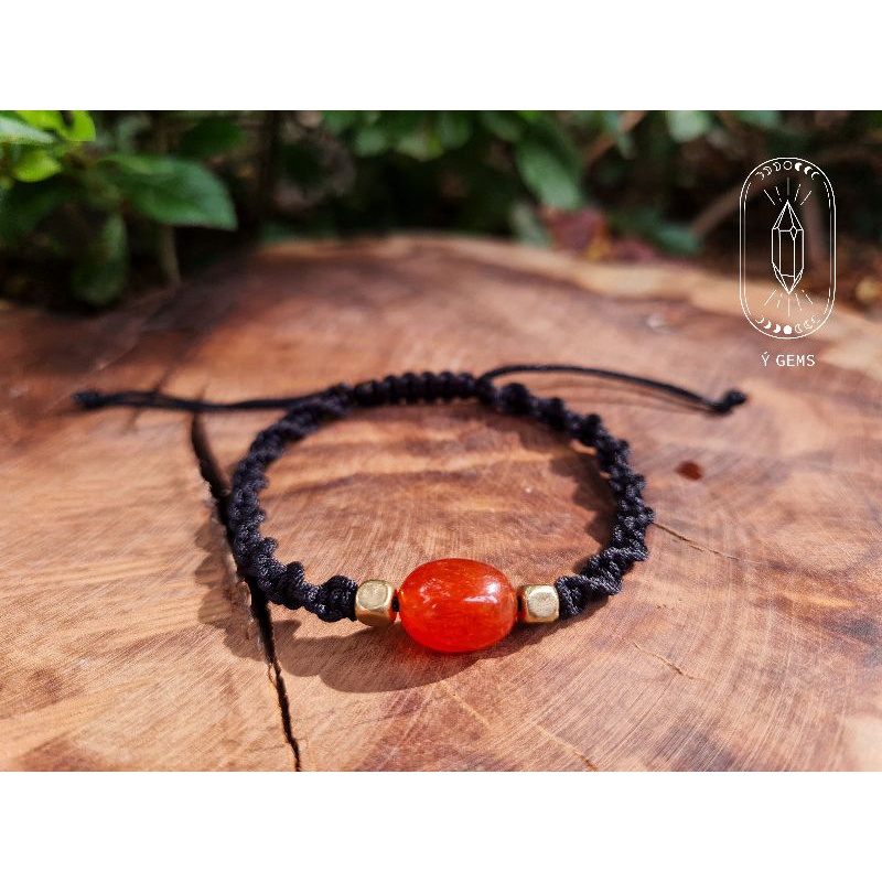 Vòng tay tết macrame đá Carnelian tự nhiên có 2 kiểu dáng tết dây unisex