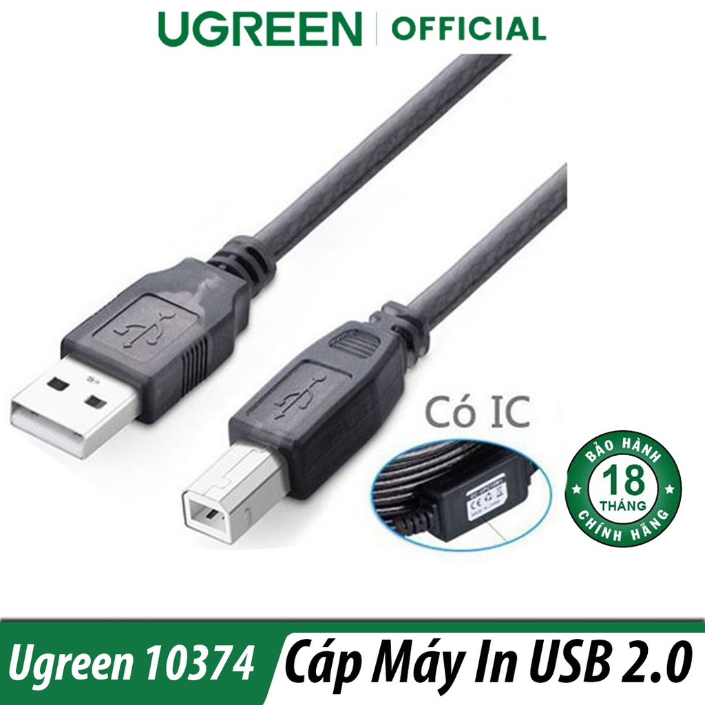 Cáp Máy In USB Dài 10M Hỗ Trợ IC Khuếch Đại Tín Hiệu Ugreen 10374 Chính Hãng