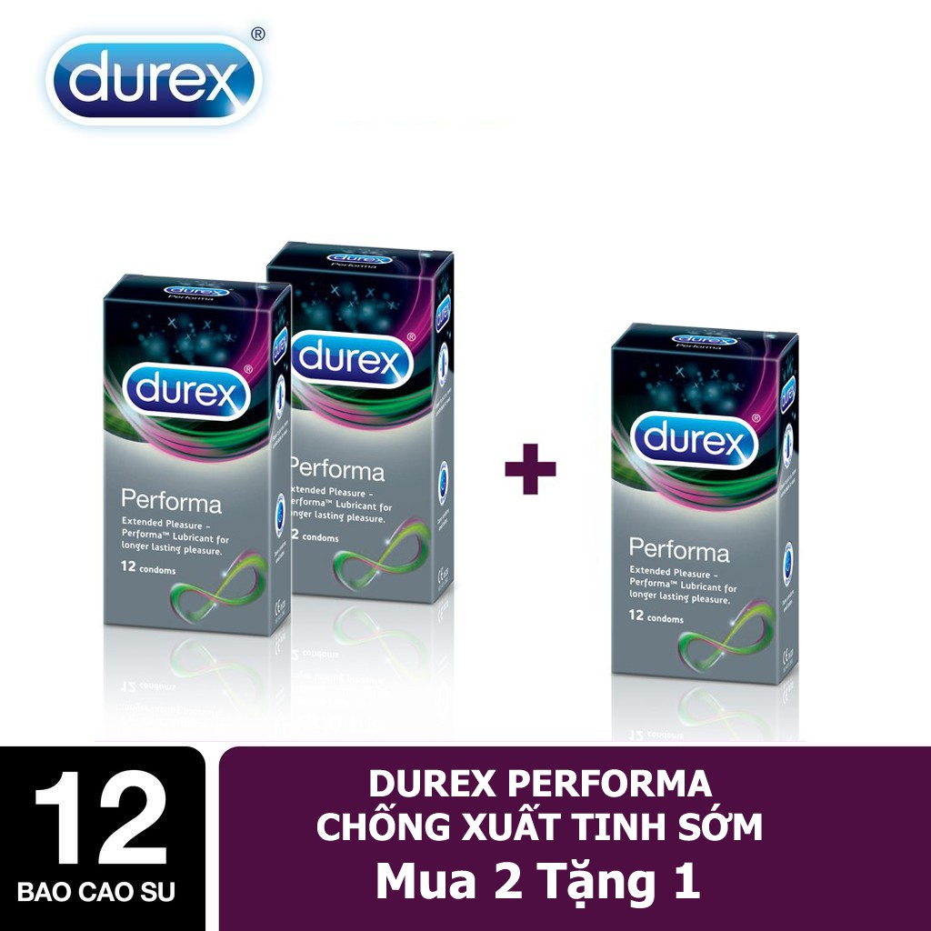 Bộ 2 hộp bao cao su KÉO DÀI THỜI GIAN QUAN HỆ, Bcs Durex Performa Hàng Cao Cấp - Size 52 (Tặng thêm 1 hộp cùng loại)