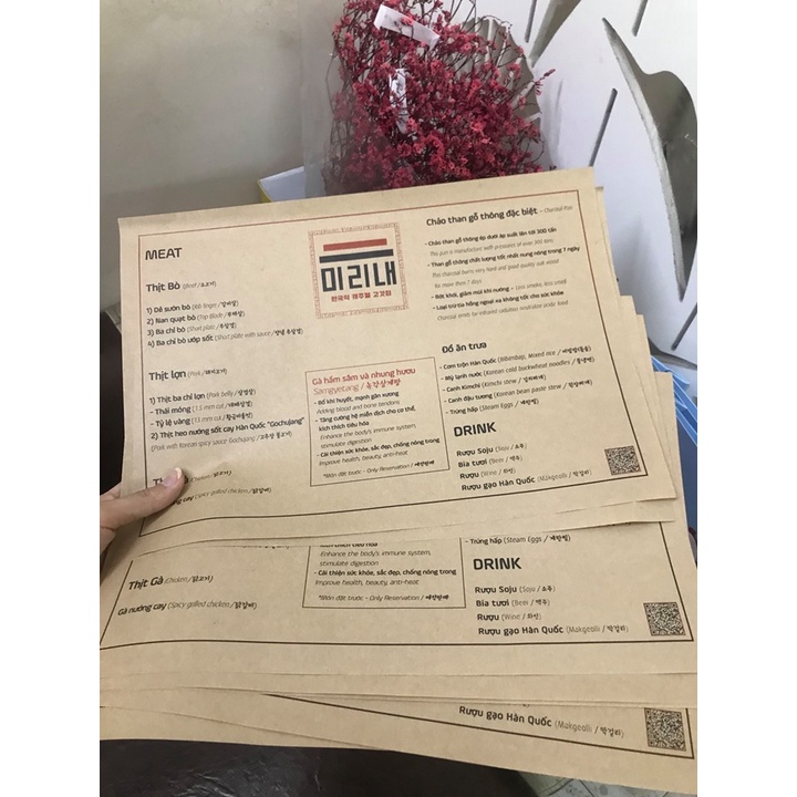 Menu giấy kraf cho quán coffee -In Bạch Dương