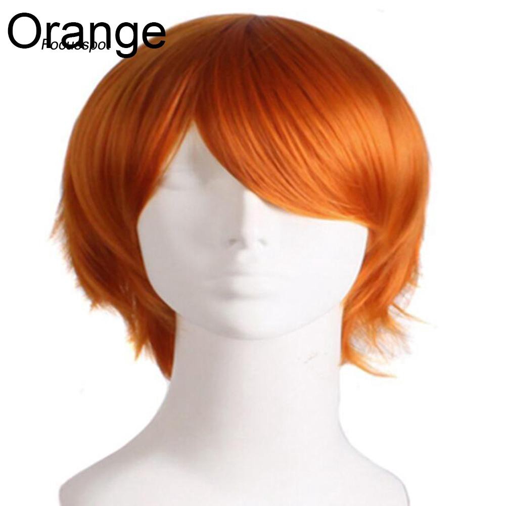 Men Women Multi-Color Short Straight Hairpiece Full Wig for Anime Party Cosplay