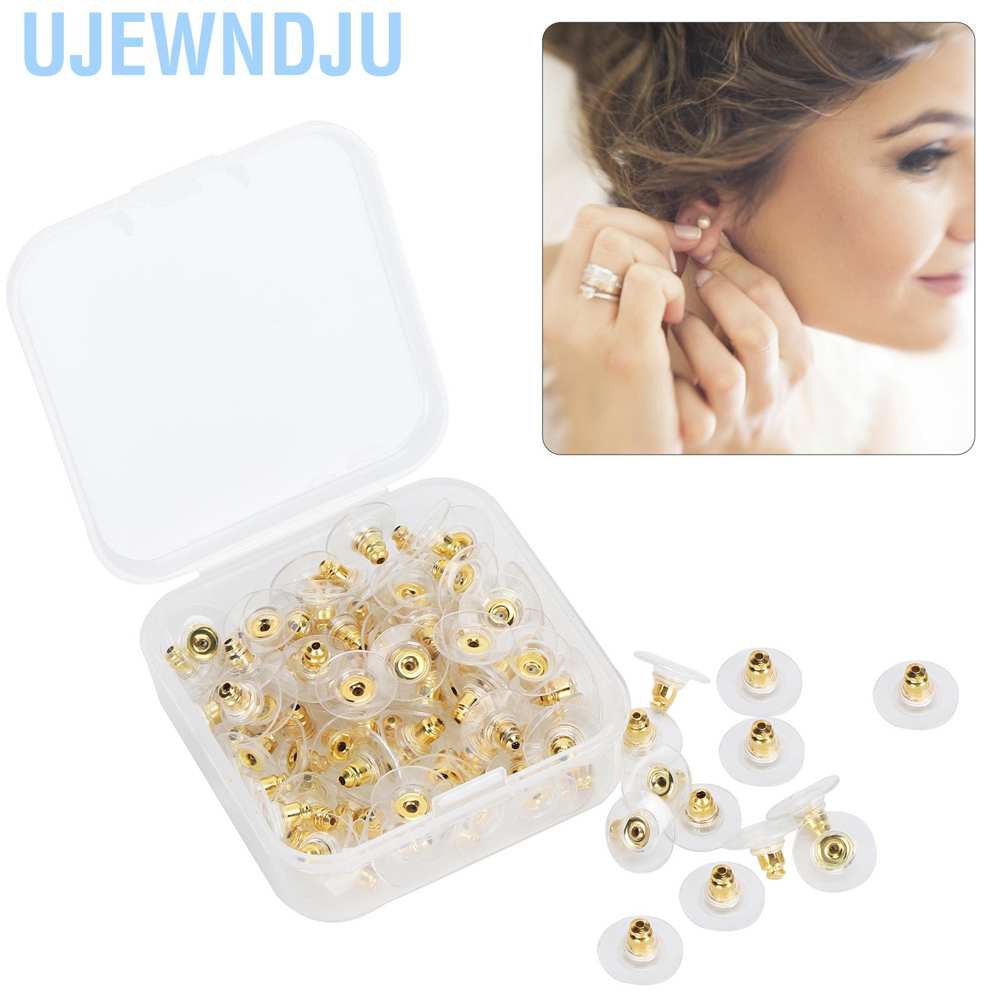 Ujewndju 100Pcs Earring Backs Post Backings Stopper Replacement Stud Secure Hook