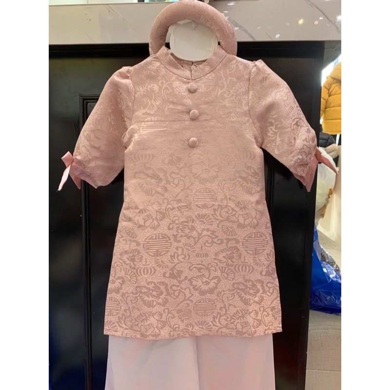 Áo dài Tết bé gái. Hàng thiết kế thương hiệu Litibaby, chất liệu gấm vân hoa cao cấp. Size 1-7t
