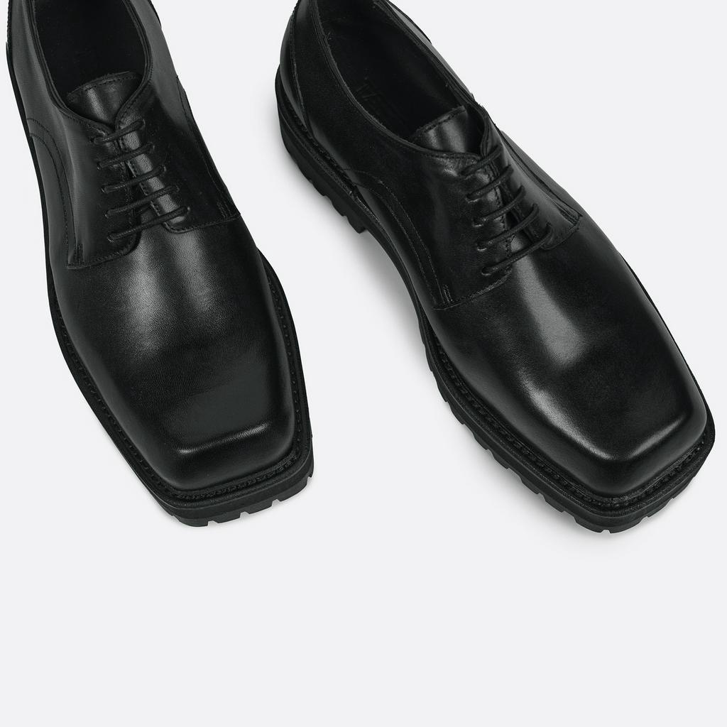 Giày Derby Nam TARMOR Da Thật Đế Chunky Màu Đen Mũi Vuông Chunky Derby Shoes With Square Toes In Black Leather