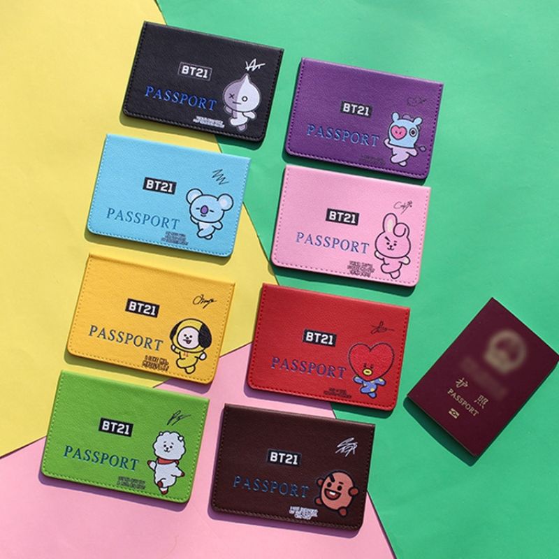 Bao da bọc passport nhân vật BT21 chimmy cooky tata mang rj shooky koya van