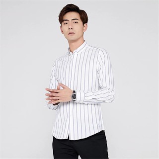 Áo Sơ mi Nam trắng kẻ sọc Basic Stripes dáng ôm tay dài