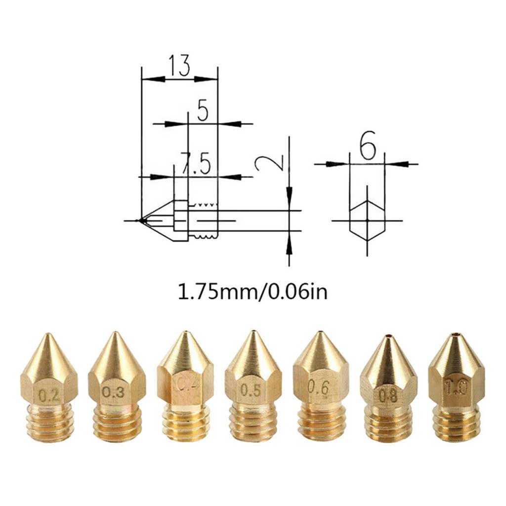 Bộ 19 Đầu Phun Mk8 0.2~1.0mm Cho Máy In 3d Makerbot Cr-10 Ender M6