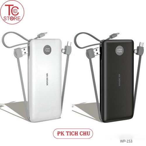 Pin Sạc Dự Phòng 10000 mAh Sạc Nhanh WP 153 Tích Hợp Cáp 3 Đầu IPhone/Micro/Type C - Màn Hình LED 🌟 [Giá Sỉ] 🌟[Sale TQ]