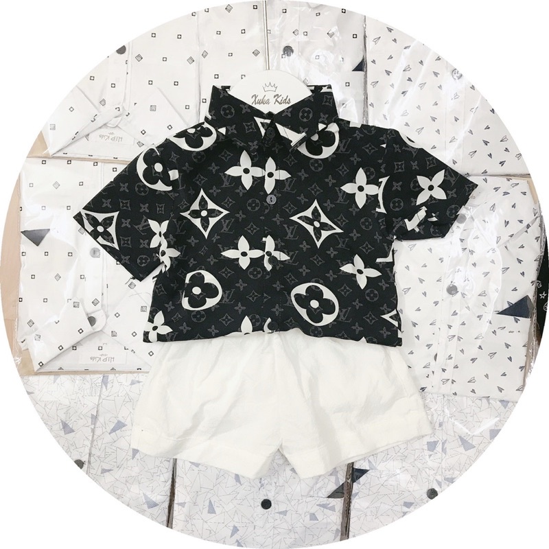 Áo sơ mi lụa bé trai, set sơ mi lụa bé trai, quần đũi thô bé trai