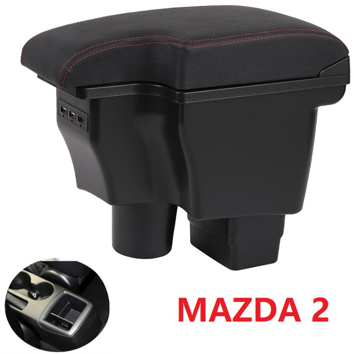 Hộp tỳ tay ô tô cao cấp Mazda 2 dạng khối tích hợp 3 cổng USB