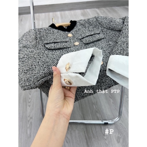 ÁO KHOÁC NỮ - ÁO KHOÁC DẠ TWEED, Áo Dạ Tweed Hai Lớp Cao Cấp Màu Tiêu Cúc Đồng