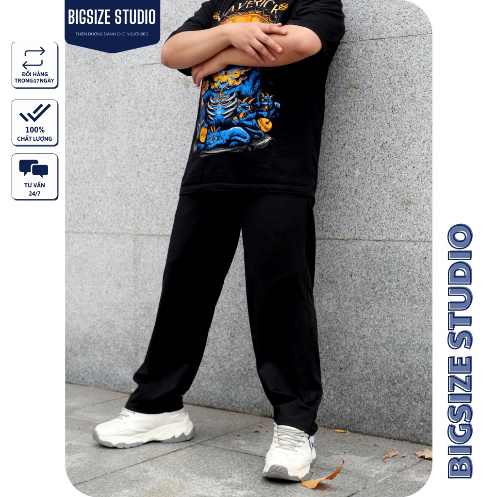 ◎☬Quần ống rộng suông baggy ĐEN TRƠN dành cho người béo BIGSIZE STUDIO