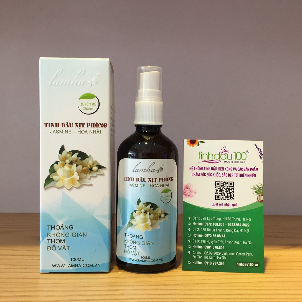 Tinh dầu xịt phòng hoa nhài Lam Hà thơm phòng, thơm quần áo, ô tô chai 100ml Tinh Dầu 100 Shop