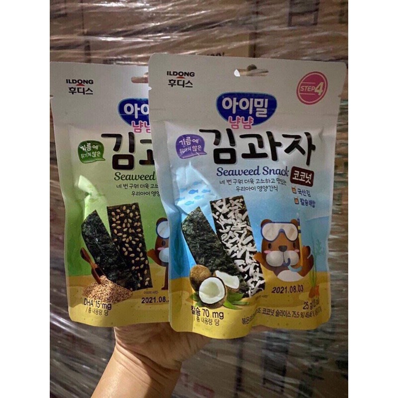 Snack rong biển miếng ăn liền Hàn Quốc hữu cơ cho bé ăn dặm ILDONG giòn ngon chính hãng 88011