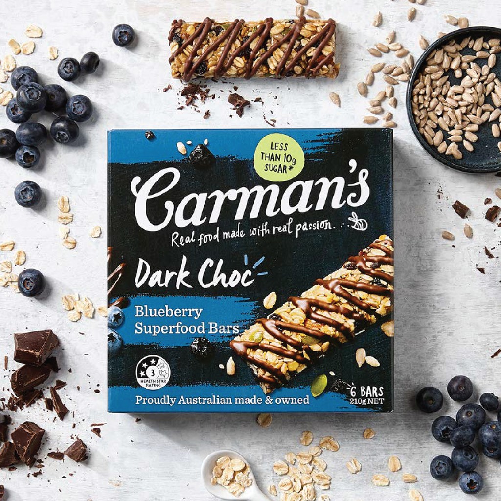 Thanh Ngũ Cốc Ăn Kiêng Carman's Superfood Bars Dark Choc Blueberry - Vị Chocolate Đen &amp; Việt Quất - 210g