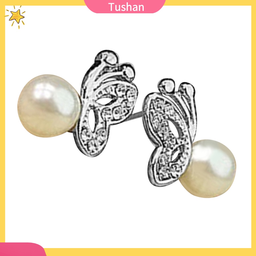 Hoa tai hình bướm đính đá ngọc trai giả dễ thương cho nữ