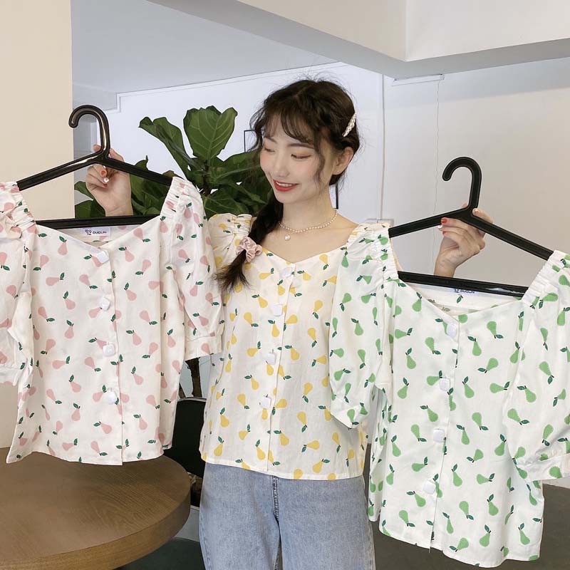 Áo Cardigan Ngắn Tay In Họa Tiết Trái Cây Xinh Xắn Dành Cho Nữ