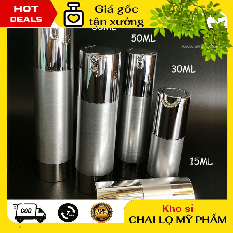 Chai xịt giọt hút chân không Cao cấp 15ml/30ml/50ml Thân xi bạc Nắp bạc chiết mỹ phẩm , phụ kiện du lịch