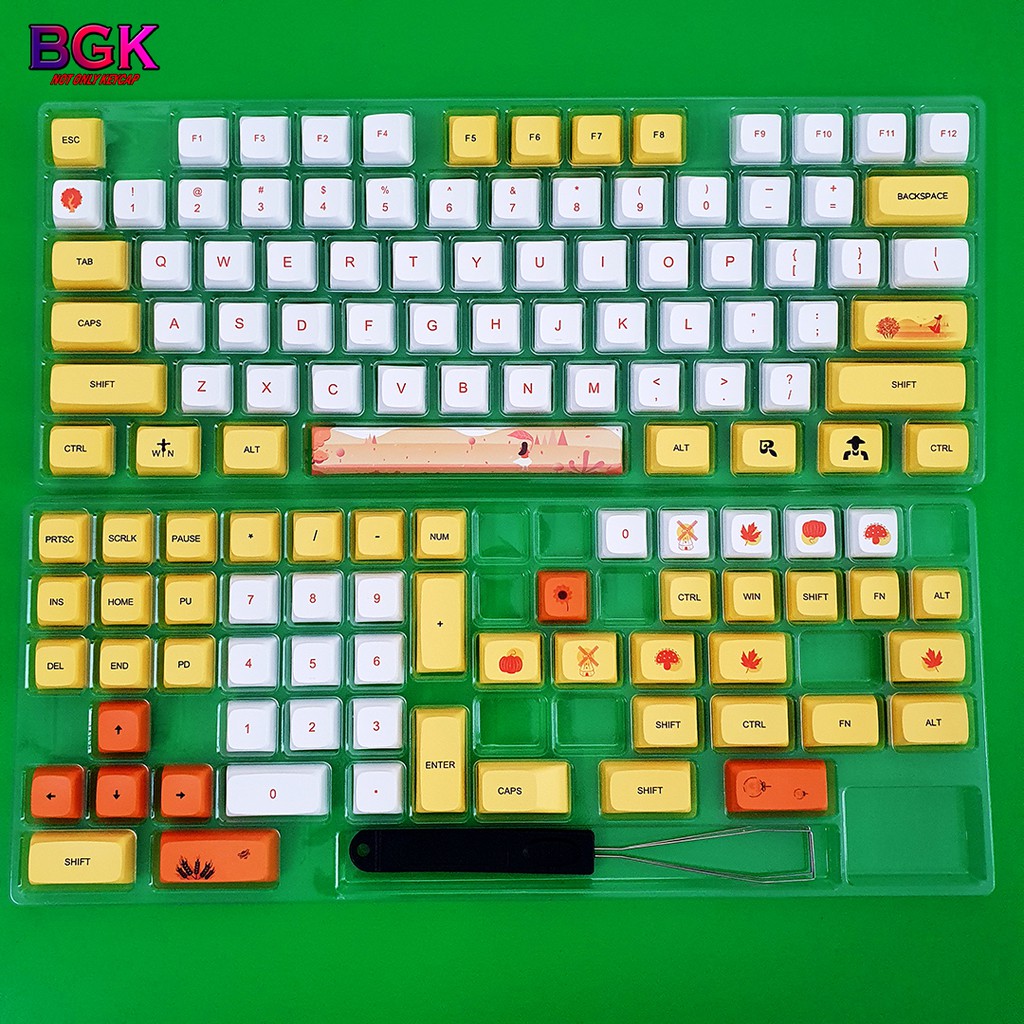 Bộ Keycap XDA PBT 129 Phím Thu Vàng Cực Đẹp in Dye-Sub Font chữ to ( hỗ trợ layout 61 64 87 104 108 Phím )