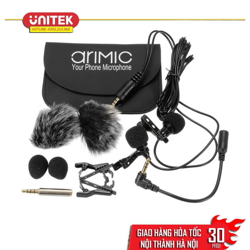 Micro cài áo cho điện thoại và máy ảnh AriMic Clip-on Dual Lavalier