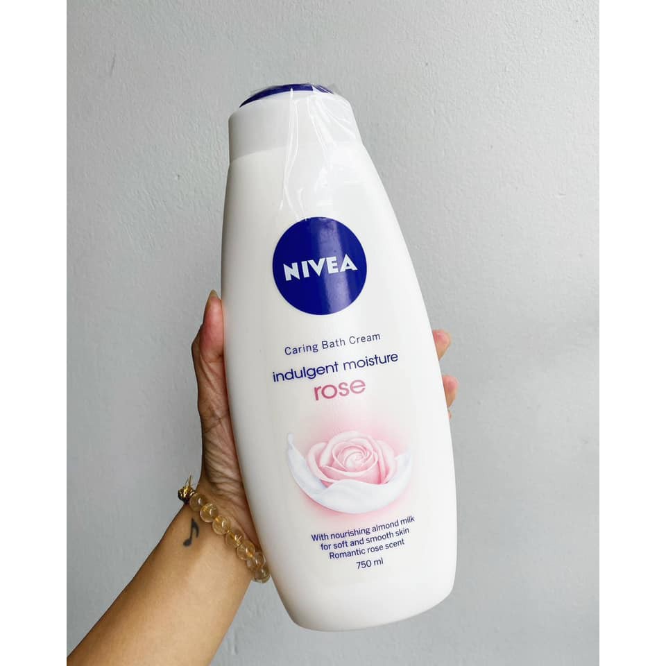 Sữa Tắm Dưỡng Thể Trắng Da Hoa Hồng Nivea Caring Bath Cream Rose 750ml Ouibeaute