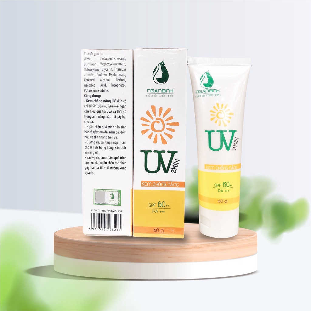 Kem Chống Nắng UV Skin SPF 60+++ Ngân Bình chống tia uv, tia cức tím, trang điểm . mới HÀNG MỚI chính hãng