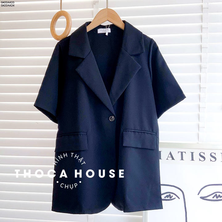 Áo blazer khoác vest tay ngắn túi nấp trơn kem, đen THOCA HOUSE may thiết kế, chuẩn form phù hợp mọi lứa tuổi